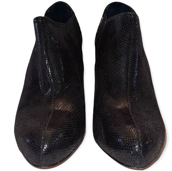 WHBM Cannes Booties Black Lizard Embossed Snakeskin Ankle Boot Stiletto Shooties - Picture 2 of 11